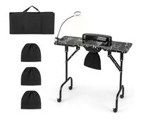 GOPLUS Table Manucure Professionnelle à roulettes Verrouillables, Table Onglerie Pliante Portable avec Aspirateur à Poussières, Lampe LED, Coussin de Poignet, Sac de Transport (Noir)