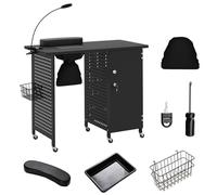 GOPLUS Table Manucure Professionnelle, Table Onglerie à 6 roulettes Verrouillables avec Ramasse-poussière Électrique, Sac, Lampe, Porte verrouillable, Caisson Amovible, Coussin pour Mains, 90x45x79cm