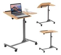 GOPLUS Table pour Ordinateur à Roulettes Portable Hauteur Réglable 66 4-93CM Tablette Inclinable 64 x 45 x 71-93CM Noyer