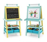 GOPLUS Tableau Enfant Double Face, Chevalet Enfant avec Tableau Blanc/Noir Magnétique Effacable, Rouleau de Papier 2 Boîtes de Rangement, pour 3+ Ans (Vert)