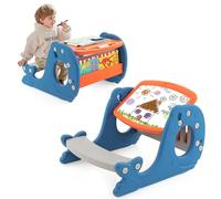 GOPLUS Tableau Enfant, Table Tableau Blanc Enfant Réglable avec Banc Forme de Baleine, Chevalet Enfant pour Chambre d'enfant, Jardin d'enfants, Plus de 1 an Charge 25 kg, Bleu 67x54x39cm