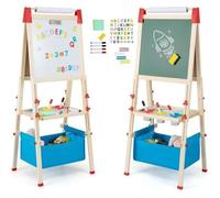 GOPLUS Tableau Enfants Double Face 3 à 8 Ans Réglable en Hauteur,Tableau Noir-Blanc Magnétique,Rouleau de Papier,Aimants