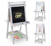 GOPLUS Tableau Enfants Pliable avec Tableau Noir/Blanc Magnétique,Rouleau de Papier,Hauteur Réglable,pour 3Ans+,Gris