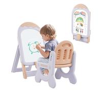 GOPLUS Tableau Enfants Pliant avec Tabouret Enfant, Chevalet Enfants à Hauteur Ajustable Tableau Blanc Effaçable, Feutres, Effaceur à Sec, Jouets Magnétiques, pour Garçons Filles 1+ Ans (Violet)