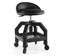 GOPLUS Tabouret d'Atelier à 4 roulettes, Tabouret Servant avec Hauteur Réglable 67-80cm & Plateau à Outils, Charge 150KG, Siège Pivotant pour Garage, Atelier (Noir)