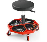 GOPLUS Tabouret d'Atelier Roulant réglable, Tabouret pneumatique avec Plateau, chaise servante pour l'Atelier, Charge de 150 kg