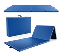 GOPLUS Tapis de Gym Pliable à 4 Plis, 300 x 117 x 5 CM, Tapis de Gymnastique en Cuir avec Fermeture à Boucle, Combinaisonable avec Crochet, Poignée de Transport, Tapis de Sport pour Fitness, Gym, Yoga