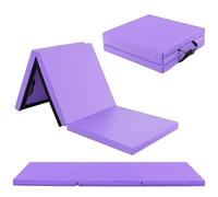 GOPLUS Tapis de Gymnastique Epais Pliable, 180x60x5 CM, 3 Plis&Poignée de Transporter, Tapis Gym avec Surface en Pu, Crochet et Fermeture Auto-agrippante Combinaisonable, pour Enfant, Adulte (Violet)