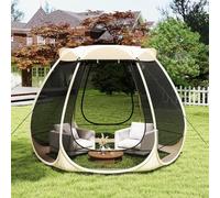 GOPLUS Tente Bulle Pop-Up 312x269x210 CM pour 4-6 Personnes, Dôme Extérieur Transparent en Fibre de Verre avec Porte Enroulable et Piquets, Cordes Anti-Vent, pour Camping/Pique-niques/Sport