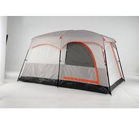 GOPLUS Tente de Camping pour 6 Personnes avec 2 Chambres Séparées, Double Couche & Double Toit, Bâche PE & Fenêtres en Filet, Tente Familiale Imperméable et Coupe-Vent avec Sac de Transport (Orange)