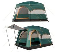 GOPLUS Tente de Camping pour 6 Personnes avec 2 Chambres Séparées, Double Couche & Double Toit, Bâche PE & Fenêtres en Filet, Tente Familiale Imperméable et Coupe-Vent avec Sac de Transport (Vert)