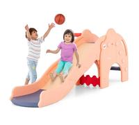 GOPLUS Toboggan Enfant 4 en 1 Forme d'Éléphant avec Panier de Basketball et Ballon, Zone Tampon, Marches Antidérapantes pour Tout-Petits,Bébé 1,5-4 Ans,Charge 50KG(Rose,Elephant)