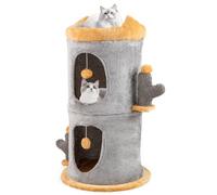 GOPLUS Tonneau Griffoir Chat à 3 Étages, Ø 48 x 83 CM,Tonneau à Gratter avec Perchoir en Peluche, Niches Rembourrées, 2 Balle de Jeu Suspendue, 2 Grottes, 2 Poteaux en Forme de Cactus, d'Intérieur