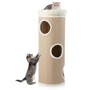GOPLUS Tonneau Griffoir Chat Rond 43 CM à 4 Niveaux, Surface en Planche à Gratter Amovible, 3 Condos & Perchoir Supérieur avec Couvercle Amovible, 3 Entrées, Centre d’Activité pour Chat Intérieur