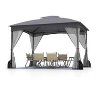 GOPLUS Tonnelle de Jardin Exterieur 3 x 3,6 m avec Moustiquaire, Lestage Poids, Pergola de Jardin Toit Double Ventilé, Piquets de Sol et 4 Sacs de Sable (3x3,6M|Gris)