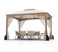 GOPLUS Tonnelle de Jardin Exterieur 3 x 3,6 m avec Moustiquaire, Lestage Poids, Pergola de Jardin Toit Double Ventilé, Piquets de Sol et 4 Sacs de Sable (3x3,6M|Beige)