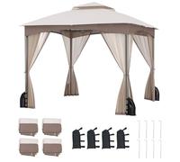 GOPLUS Tonnelle de Jardin Exterieur 3 x 3 m avec Moustiquaire, Lestage Poids, Pergola de Jardin Pliant Toit Double Ventilé, Piquets de Sol et 4 Sacs de Sable (3x3M|Beige)
