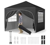 GOPLUS Tonnelle de Jardin Exterieur 3 x 3 M, Barnum Pliant 3x3 Gazebo avec 3 Bâches Latérales, Porte Poids Lestage, Sac roulettes, 4 Cordes, 8 Piquets(Noir)