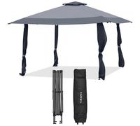 GOPLUS Tonnelle de Jardin Pliante 4x4 M, 267/275/284cm, Pavillon Extérieur avec Double Toit SPF 50+ Imperméable, Sac roulettes, Idéal pour Jardin, Plage et Pelouse (3x3m-Gris|sans Voile)