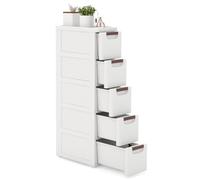 GOPLUS Tour de Rangement Étroit à Roulettes Intégrées Amovibles, Colonne de Rangement Salle de Bain en Plastique avec 5 Tiroirs, Gain de Place 19x42x109CM, Salle de Bain, Cuisine, Bureau, Blanc