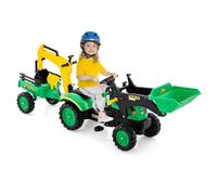 GOPLUS Tracteur Enfants, Voiture pour Enfants avec 6 Roues, Remorque Amovible, Bulldozer Jouet d'Imitation Non Electrique, Tracteur de Construction pour Tout-Petit 3-6 Ans, Charge 35KG (Vert)
