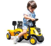 GOPLUS Tracteur pour Enfants Caterpillar 18 à 36 Mois avec Remorque Amovible,Klaxon et Sons de Moteur,Lumières LED,Râteau et Pelle