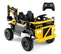 GOPLUS Tractopelle Electrique Enfants 24 V, Voiture Electrique Enfants avec 3 Places, 2,6-5 km/h, Pelle, Lumières LED, Télécommande, Démarrage Progressif pour Garçon Filles 3 + Ans, Charge 50KG