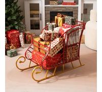 GOPLUS Traineau de Noel, Luge Noel de Père Noël en Métal avec Rangement à 2 Niveaux, Cadre Métallique Courbé, Décoration Noël Intérieure et Extérieure,85 x 42 x 61,5 cm (Luge Pere Noel)