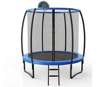 GOPLUS Trampoline Extérieur Ø 244 CM avec Panier de Basket, Trampoline pour Enfants avec Filet de Clôture, Cadre en Acier, Échelle Antidérapante, Charge 150 KG