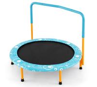 GOPLUS Trampoline Exterieur Enfant Pliable avec Housse de Sécurité, φ92 CM, Trampoline Intérieur/Extérieur de Fitness Entraînement avec Poignée Mousse pour Garçon/Filles, Charge 150 KG (Bleu,Rond)