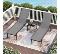 GOPLUS Transat Jardin Exterieur en Tissu Respirant à Dossier Inclinable 6 Positions, Chaise Longue Bain de Soleil Mobile avec 2 Roues pour Bord de Piscine,Charge 150KG (64x190x33,5-99CM,Gris,2)
