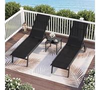 GOPLUS Transat Jardin Exterieur en Tissu Respirant à Dossier Inclinable 6 Positions, Chaise Longue Bain de Soleil Mobile avec 2 Roues pour Bord de Piscine,Charge 150KG (64x190x33,5-99CM,Noir,2)