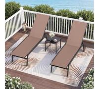 GOPLUS Transat Jardin Exterieur en Tissu Respirant à Dossier Inclinable 6 Positions, Chaise Longue Bain de Soleil Mobile avec 2 Roues pour Bord de Piscine,Charge 150KG (64x190x33,5-99CM,Brun,2)