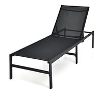 GOPLUS Transat Jardin Exterieur Pliable et Respirant, Bain de Soleil avec Dossier Réglable 6 Niveaux, Cadre en Métal, Charge 150 KG, Idéal pour Parc, Cour, Terrasse, 198 x 64 x (67-103) CM, Noir