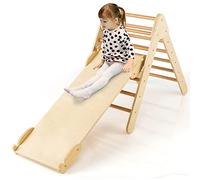 GOPLUS Triangle d’Escalade 2 en 1 avec Toboggan, Montessori en Bois Naturel