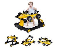 GOPLUS Trotteur Bébé Évolutif 4 en 1 Garçon Fille 6-18 Mois, Charge Max 12 KG, Trotteur Bebe Marche Pliable, Musique et Lumière, Hauteur Réglable en 3 Positions (Jaune)