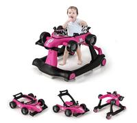 GOPLUS Trotteur Bébé Garçon Fille avec 3 Hauteur Réglable (Rose Vif) | 4 en 1 Trotteur Bebe Marche Pliable avec Vitesse Réglable Coussin Amovible, Musique et Lumière, Charge 12 kgpour 6-18 Mois