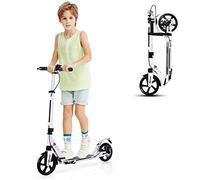GOPLUS Trottinette Enfants 8 Ans+ et Adulte, Trottinette Pliable avec Freinage Double, Guidon Réglable (86,5/93/101CM), Système d'Absorption de Choc, Jusqu'à 100kg (Blanc)