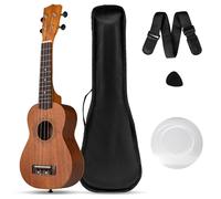 GOPLUS Ukulélé Débutant 21 Pouces, Ukulele Soprano en Bois d'Acajou avec Cordes en Nylon, Médiator, Sangle Réglable, Housse de Transport, Instrument de Musique pour Enfants Adultes