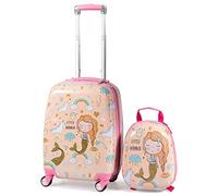 GOPLUS Valise Enfant Fille Garçon, Valise Enfant 18” ＆Sac à Dos 12”, Trolley à roulettes ABS, Hauteur de Poignée Réglable, Valise de Voyage Bagage Cabine en Vol (Rose)