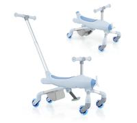 GOPLUS Véhicule Porteur 2 en 1 pour Enfant de 1,5 à 6 Ans, Poignée de Poussée Réglable, Roues Eclairées par LED, Thème Avion, Bleu