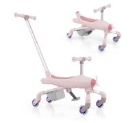 GOPLUS Véhicule Porteur 2 en 1 pour Enfant de 1,5 à 6 Ans, Poignée de Poussée Réglable, Roues Eclairées par LED, Thème Avion, Rose