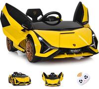 GOPLUS Voiture Électrique 12V pour Enfant 37-95Mois avec 2 Vitesses,Télécommande 2,4 G Klaxon et Musique, Démarrage Lent, Jaune