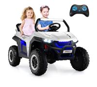 GOPLUS Voiture Electrique Enfants 2 Place avec Télécommande 2,4G, Lumières et Musique, Quad 4x4 Electrique Enfants 12V,Charge 60kg pour Enfant 3-8 Ans Blanc