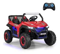 GOPLUS Voiture Electrique Enfants 2 Place avec Télécommande 2,4G, Lumières et Musique, Quad 4x4 Electrique Enfants 12V,Charge 60kg pour Enfant 3-8 Ans(Rouge)