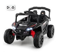 GOPLUS Voiture Electrique Enfants 2 Place avec Télécommande, Quad 4x4 Electrique Enfants 12V avec Démarrage Lent, Musique, Klaxon et Phares pour Enfants de 3+ Ans, Charge 30KG (Noir)