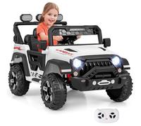 GOPLUS Voiture Electrique Enfants 2 Places 12V avec Télécommande, Lecteur Musique, Lumières LED, Quad 4x4 Electrique Enfants Démarrage Progressif, 3 Vitesses, pour Enfant 3+ Ans,Charge 30KG(Blanc)