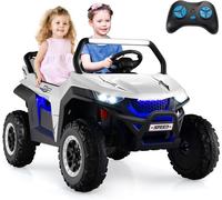 GOPLUS Voiture Électrique Enfants 2 Sièges 3-8 Ans 12V Charge 60KG,2 Portes avec Télécommande 2,4G, Lumières-Musique,Blanc