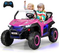 GOPLUS Voiture Électrique Enfants 3-8 Ans 2 Portes avec Télécommande 2,4G, Lumières et Musique, 12V Quad Buggy Tout Terrain (Rose)