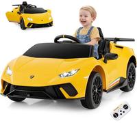 GOPLUS Voiture Electrique Lamborghini S308 12V pour Enfants 3 Ans+,3 Vitesses-Son de Moteur-Télécommande-Démarrage Lent-Jaune